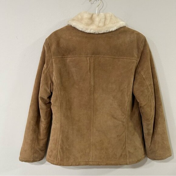 New York By Winlit Leather Tan Full Zip Coat Jacket Faux Fur Women’s Size Medium - Picture 4 of 8